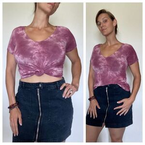 American Eagle V Neck Top Purple Tie Dye Wine Pink